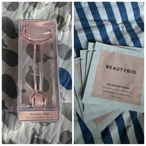 BeautyBio Rose Quartz Roller and Clarifying Pads